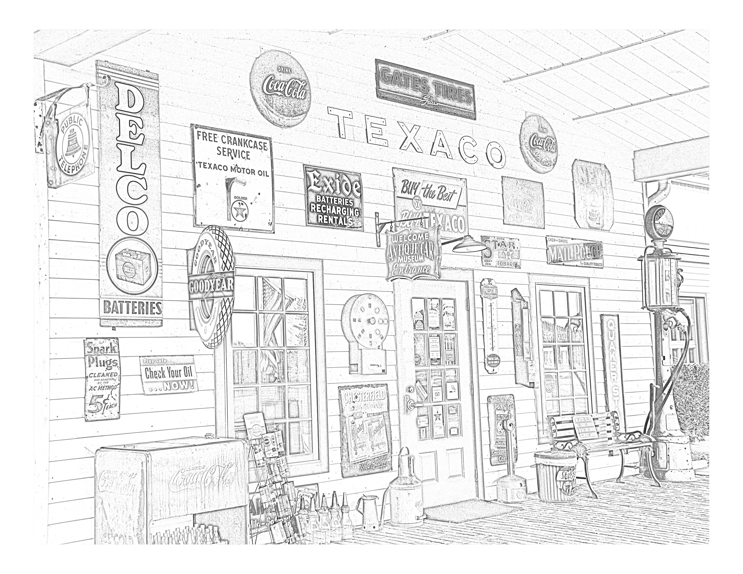 Printable Coloring Page Adult Texaco Gas Station Retro Etsy Printable Coloring Page Adult Texaco Gas Station Retro Etsy