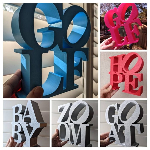CUSTOM Sign Choose Any 4 Letter Word, Size and Color | 3D Printed Pop Art Sign | Office, Home or Workshop Decor