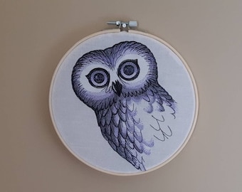 Finished Embroidery, Owl Embroidered Wall Art, Hoop Art, Owl Wall Decor, Owl Embroidery