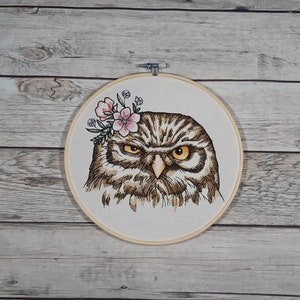 Finished Embroidery, Embroidered Owl Wall Decor, 8 inch hoop