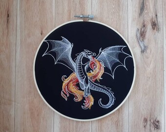 Finished Embroidery, Dragon Wall Decor, 8 inch hoop Embroidered Fantasy Wall Art