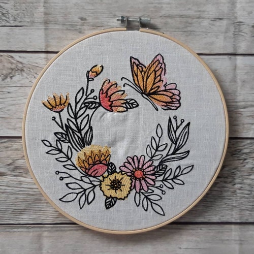 Finished Embroidery Bee and Flowers Wall Art 8 Inch Hoop Etsy