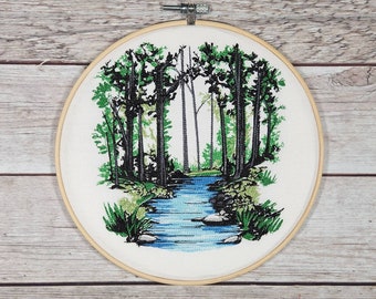 Ready to Hang, Embroidered Wall Art, 8 inch hoop Embroidery, Nature Hoop, Finished Embroidery