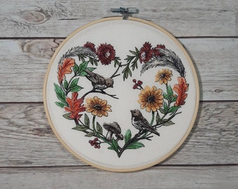 Finished Embroidery, Fall Wall Decor, Embroidered Wall Hoop Art, 8" hoop, Fall Decoration