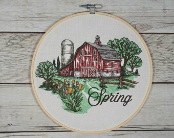 Finished Embroidery, Spring Wall Art, 8 inch hoop, Embroidered Hoop art, Spring Farmhouse Decor