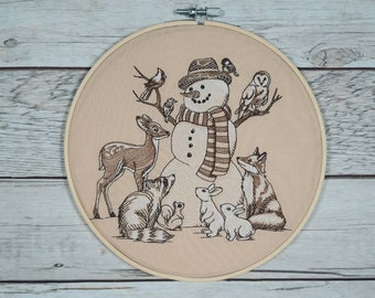 Finished Embroidery, Snowman Wall Decor, Winter Hoop Art, Embroidered hoop art, 8 inch hoop