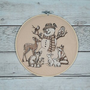 Finished Embroidery, Snowman Wall Decor, Winter Hoop Art, Embroidered hoop art, 8 inch hoop