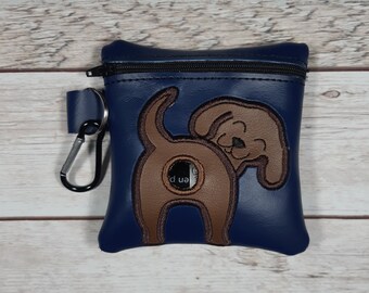 Chocolate Lab Poo Bag Holder, Labrador Poo Bag, Embroidered Zipper Pouch, Dog Walking Bag Holder