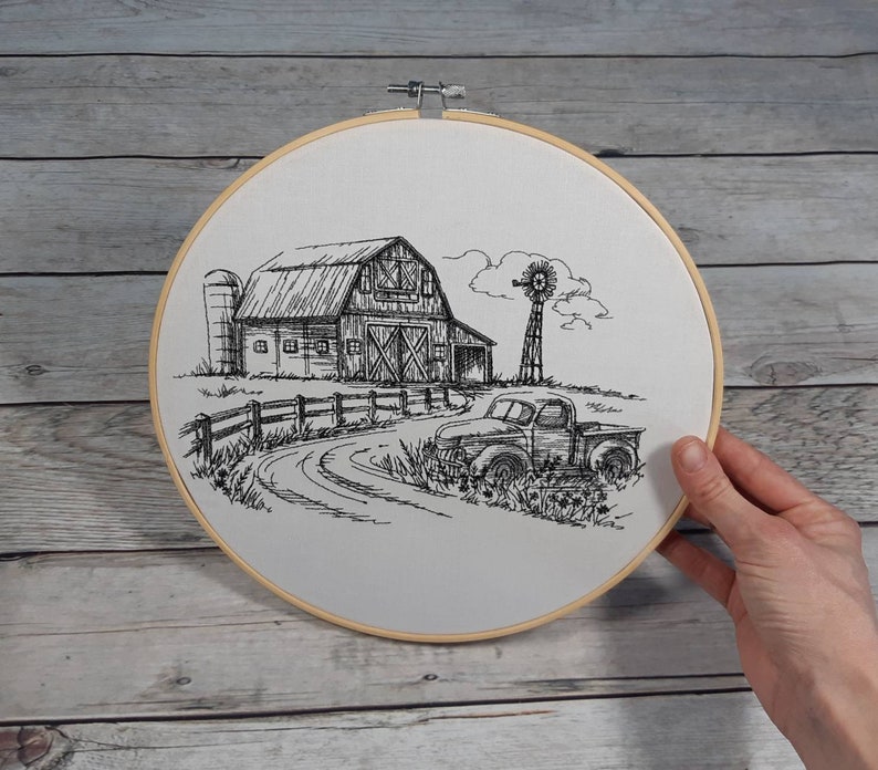 Finished Embroidery, Embroidered Barn Scene, 10 Inch Hoop, Farm Wall ...