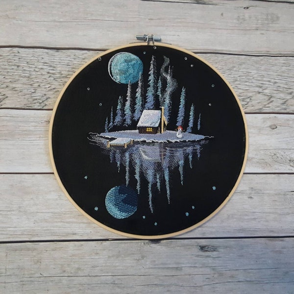 Finished Embroidery, Winter Wall Art, 10" hoop, Winter Decor, Embroidered Hoop Art, Winter Hoop Art