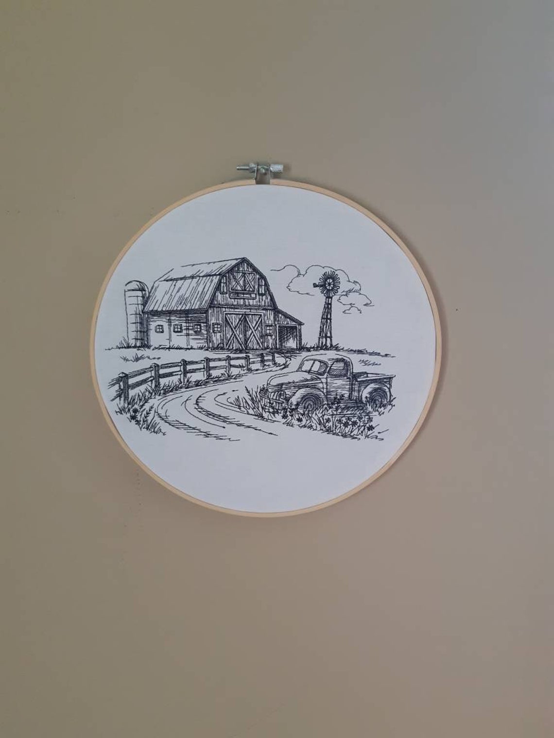 Finished Embroidery, Embroidered Barn Scene, 10 Inch Hoop, Farm Wall ...