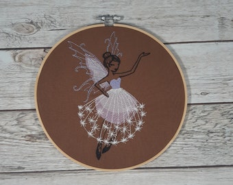 Finished Embroidery, Girl's Room Wall Decor, Embroidered Wall Art, 8 inch hoop, Fairy Wall Art