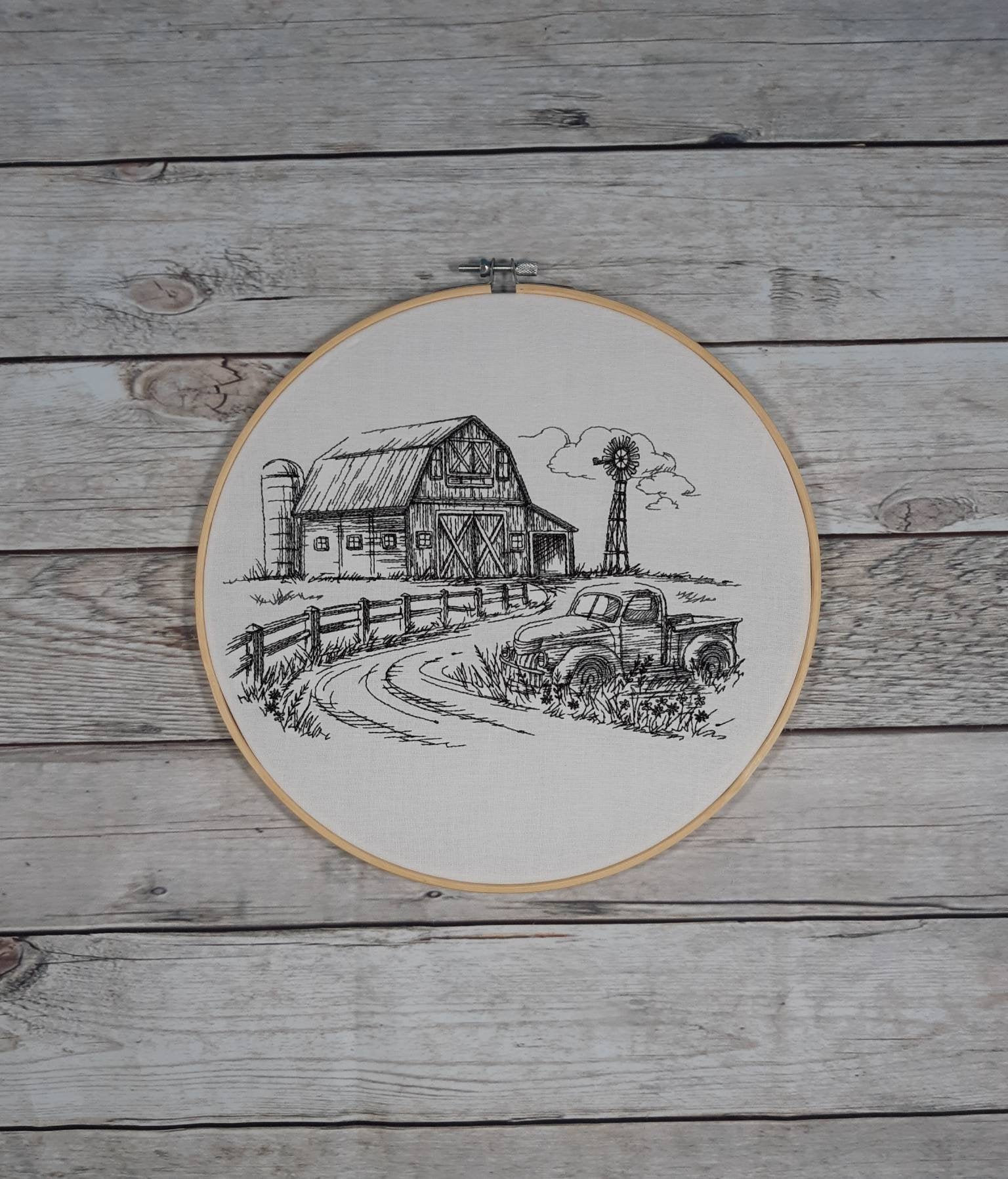 Finished Embroidery Embroidered Barn Scene 10 Inch Hoop - Etsy