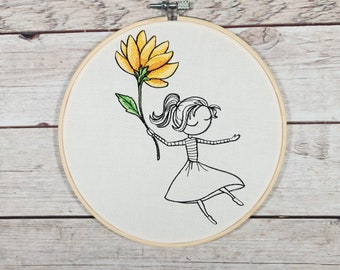Finished Embroidery, Embroidered Wall Art,  Fall Decor, 8 inch Hoop, Flower hoop art