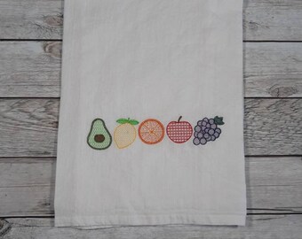 Embroidered Flour Sack Towel, Fruit Design