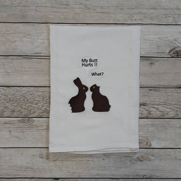 Easter Tea Towel, Funny Flour Sack Towel, Embroidered Kitchen Towel, Decorative Towel