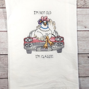 Funny chicken Tea Towel,  Flour Sack Towel, Embroidered Towel, Funny Dish Towel