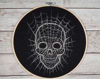 Finished Embroidery, Skull Wall Decor, 10 inch hoop, Finished Embroidery, Skull Wall Hanging, Ready to Hang