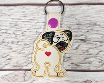 Pug Keychain, Vinyl Snap tab, Pug Stocking Stuffer, Fawn or Black