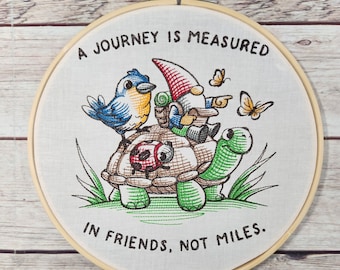 Gnome Finished Embroidery, 8" Hoop, Spring Wall Decor, Embroidered Wall Hoop Art, Gift for Friend