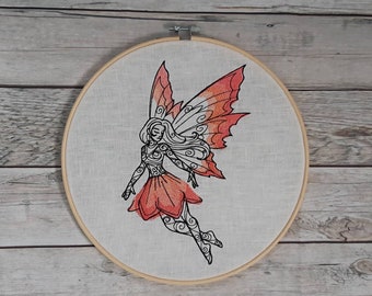 Finished Embroidery, Fairy Hoop Art Wall Decor, 10 inch Hoop, Embroidered Hoop Art