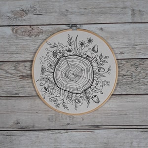 Finished Embroidery, Embroidered Forest hoop art, 8 inch hoop, Nature Wall Art