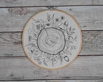 Finished Embroidery, Embroidered Forest hoop art, 8 inch hoop, Nature Wall Art