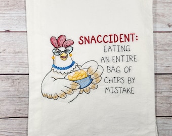Funny Chicken Tea Towel, Embroidered Flour Sack Towel, Decorative Kitchen Towel