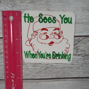 Funny Christmas Coaster, Vinyl Santa Drink Coaster, Christmas Beermat 画像 2