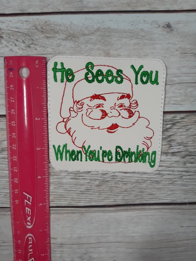 Funny Christmas Coaster, Vinyl Santa Drink Coaster, Christmas Beermat 画像 2