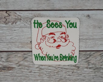 Funny Christmas Coaster, Vinyl Santa Drink Coaster, Christmas Beermat