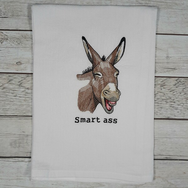 Donkey Tea Towel, Flour Sack Kitchen Tea Towel, Embroidered Towel, Funny Dish Towel, Farmhouse Decor