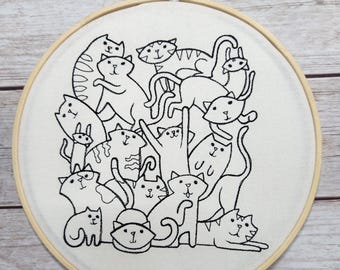 Cat Finished Embroidery, Cat Wall Decor, Embroidered Wall Hoop Art, 8" hoop, cat Decoration