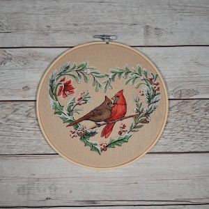 Finished Embroidery, Cardinal Wall Decor, Winter Hoop Art, Embroidered hoop art, 8 inch hoop, Winter Bird Decor