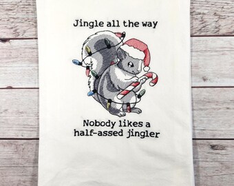 Squirrel Christmas Dish Towel, Embroidered  Dish Towel, Flour Sack Tea Towel,  Kitchen Tea Towel, Funny Squirrel Decor,