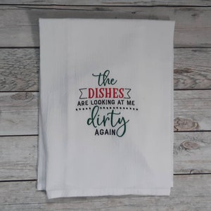 Funny Tea Towel, Flour Sack Kitchen Tea Towel, Embroidered Towel, Decorative Towel