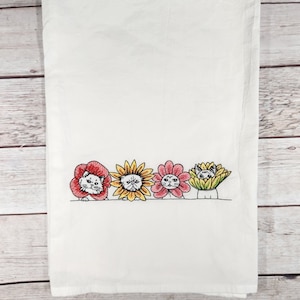 Cat Embroidered Flour Sack Tea Towel, Cat Kitchen Decor, Cat Flour Sack Towel, Flower Dish Towel, Decorative Tea Towel
