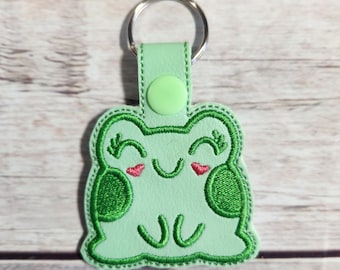 Frog Keychain, Vinyl Snap tab, Embroidered Bag Clip, Stocking Stuffer, Backpack Clip