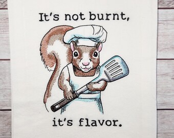 Squirrel Tea Towel, Flour Sack Towel, Funny Squirrel Towel, Summer Decor, Embroidered Dish Towel