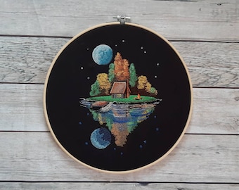 Finished Embroidery, Fall Wall Art, Autumn Decor, Embroidered Hoop Art, Fall Hoop Art