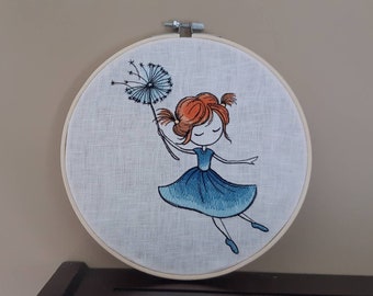 Finished Embroidery, Girl's Room Decor, Embroidered hoop art, Girl Wall Art