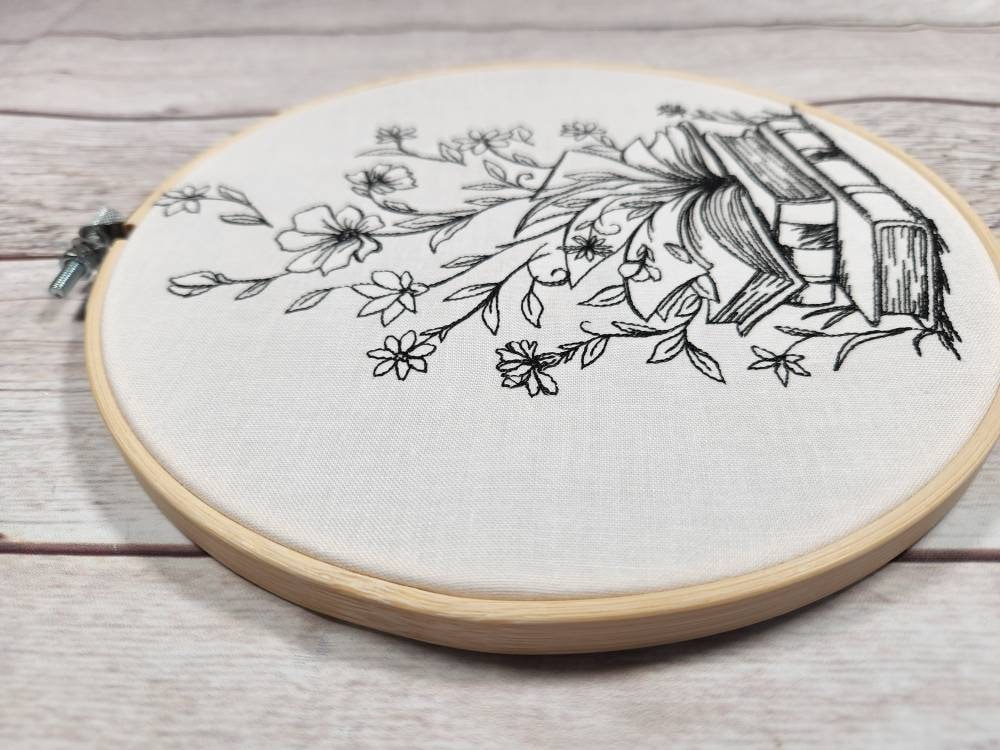 Finished Embroidery, Embroidered Wall Hoop Art, 8" Hoop, Book Decor ...