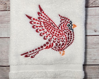 Cardinal Hand Towel, 16"x30", Machine embroidered
