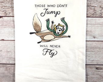 Funny Squirrel Dish Towel,  Embroidered Kitchen Towel, Flour Sack Towel,  Kitchen Tea Towel, Squirrel Tea Towel