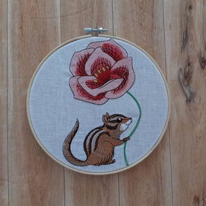 Finished Embroidery, Chipmunk Decor,  Embroidered hoop art, Animal Wall Decor, Chipmunk Embroidery, Kids Room Decor