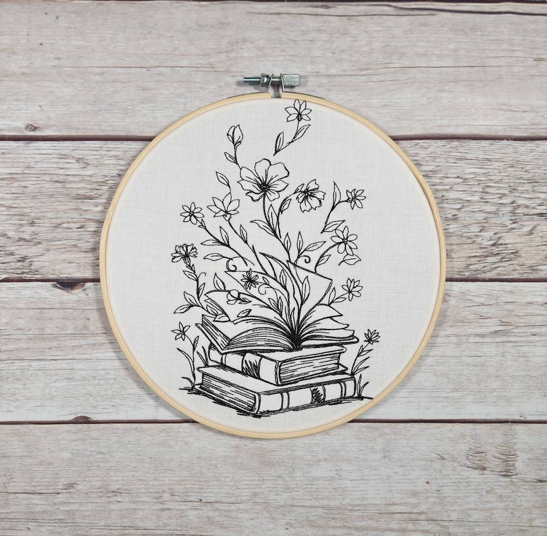 Finished Embroidery, Embroidered Wall Hoop Art, 8" Hoop, Book Decor ...