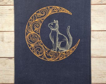 Embroidered Cat Halloween Tea Towel, Halloween Decor, Flour Sack Towel, Cotton Dish Towel, Housewarming Gift
