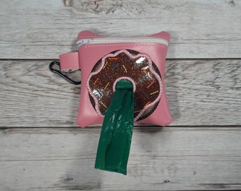 Donut Poo Bag Holder, Vinyl Poop Bag Holder, Zipper Pouch, Dog Walking Bag Holder