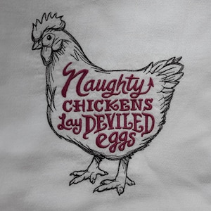 Flour Sack Kitchen Tea Towel, Embroidered Chicken Towel, Chicken Dish Towel