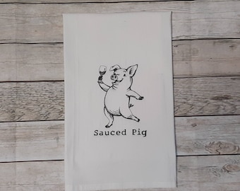 Funny Towel, Flour Sack Towel, Embroidered Pig Towel, Decorative Towel, Modern Farmhouse Decor